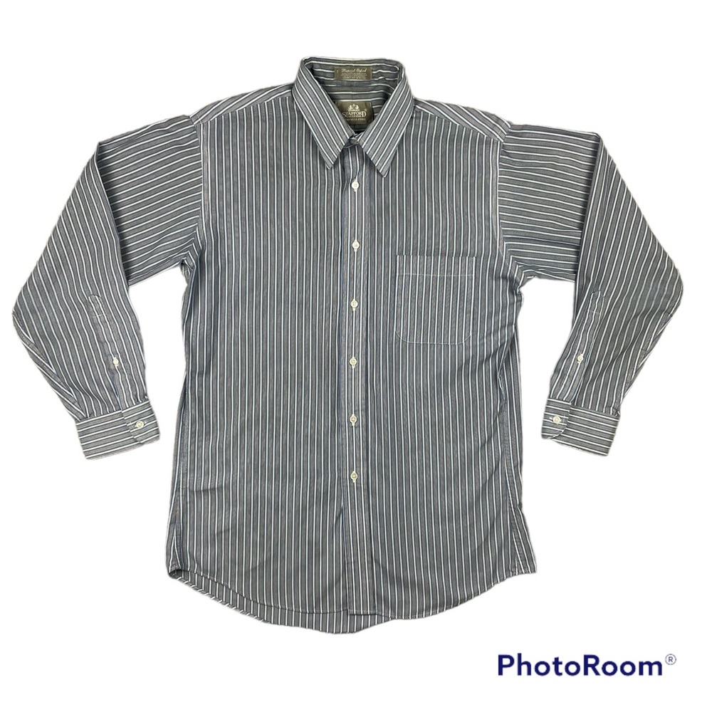 Stafford Executive Wrinkle Free Pinpoint Oxford Button Up Dress Shirt 15.5 33